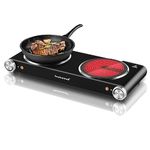 Hot Plate, Techwood 1800W Electric Stove Double Burner for Cooking, Infrared Ceramic Hot Plates Double Cooktop, Brushed Stainless Steel Easy To Clean Upgraded Version, Black