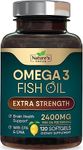 Fish Oil with Omega 3, DHA, EPA 2400 mg - Triple Strength Supports Heart Health and Brain Support - Omega3 Fish Oil EPA DHA Supplement - Non-GMO - 120 Softgels