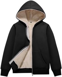 Flygo Unisex Boys Girls Fleece Jacket Hoodie Sherpa Lined Zip Up Hooded Sweatshirt Kids Winter Jackets(Black-L)
