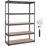 VEVOR Storage Shelving Unit, 5-Tier Adjustable, 2000 lbs Capacity, Heavy Duty Garage Shelves Metal Organizer Utility Rack, Black, 18" D x 48" W x 72" H for Kitchen Pantry Basement Bathroom Laundry