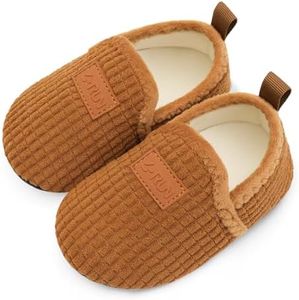 L-RUN Toddler Girls House Slipper Non-slip Slippers for Boys Barefoot Toddler Shoes Brown 3.5-4.5 Infant=EU20-21