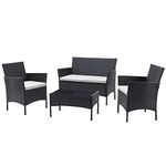 TMEE Rattan Garden Outdoor Furniture Set 4 Seaters Patio Conversation 4 Pcs PE Wicker Sofa Chairs and Coffee Table for Poolside Backyard Balcony, Black