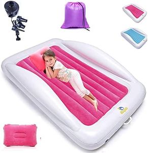Sleepah Inflatable Toddler Travel Bed – Inflatable & Portable Bed Air Mattress Set –Blow up Mattress for Kids with High Safety Bed Rails. Set Includes Pump, Case, Pillow (Pink)