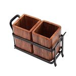 MFS Craft World Wooden Cutlery Holder/Cutlery Rack for Dining Table with 2 Wooden jar and one Wrought Iron