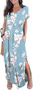 GRECERELLE Women Casual Sundresses Short Sleeve Shirt Dress Split Maxi Long Beach Dresses Travel Vacation 2025 Summer Outfits M, Light Blue