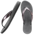 ONCAI Flip Flops For Women Yoga Mat Non-Slip Womens Flip Flops Thong Sandals Summer Beach Slippers With Arch Support Lightweight EVA Sole Grey Size 4