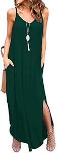 GRECERELLE Women's Summer Casual Loose Dress Beach Cover Up Long Cami Maxi Dresses with Pocket, 10 Dark Green, X-Small