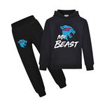 Boy's Lightning Cat Youtuber Tracksuit Pullover Hoodie Jogging Pants Set 2 Pieces Sweatsuit for 6-13 Years (9-10 years, Black)