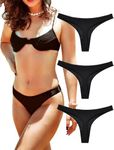 KUKU PANDA Cotton Thongs for Women Sexy Knikers Seamless Ladies Panties 3 Pack Set (Black, Small)