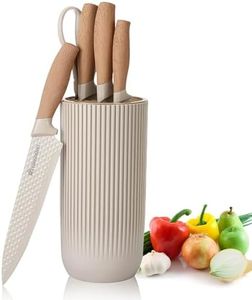 Retrosohoo Kitchen Knife Set, 6-Piece Khaki Sharp Knife Set for Kitchen, Non-stick Non-slip Stainless Steel Chef Knife Set with Universal Knife Block Suitable for Home Restaurant (Khaki)