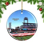 Weekino USA America Baseball Phillies Philadelphia Christmas Xmas Tree Ornament Decoration Hanging Pendant Decor City Travel Souvenir Collection Double Sided Porcelain 2.85 Inch