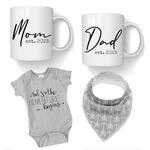 Pregnancy Gift Est 2025 -New Parents Gifts-Mommy and Daddy Est 2025 11 oz Mug Set - Romper (0-3M)-Top Mom and Dad Gift Set for New and Expecting Parents to Be New Mom Gifts for Women (Grey Bib 25)