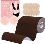 BEWTEIM Boobytape for Breast Lift Plus Size, 3 inch Boob Tape Contour Lift, Sweatproof Body Tape for Breast Push up, 1 Pair Silicon Nipple Covers and 5 Pairs Pasties Brown