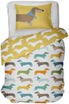 Rapport Reversible Dachshund Sausage Dog Duvet Cover, Polycotton, Ochre, 2 pcs, Single