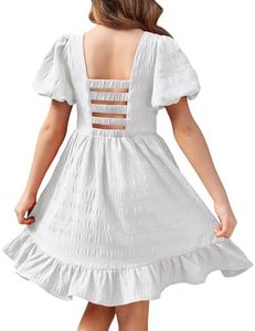 Arshiner Vestido de Princesa para Niñas Manga Corta Puff Niños Elegante Desfile Fiesta de Cumpleaños Vestidos de Verano Cuello Cuadrado Dobladillo con Volantes Blanco 13-14 Años