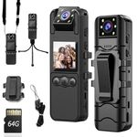 bayehngs 64GB Small Body Camera with Audio and Video, Portable 1080P Body Cam with 180° Rotatable Lens, Motion Detection, Night Vision, Wearable Small Personal Camcorder Video Recorder