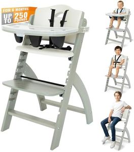 Abiie Beyond Junior Wooden High Chair for Babies and Toddlers - Convertible 3-in-1 Baby Highchair with Removable Tray - 6 Months to 250 Lb - Water Resistant - Misty Grey Wood/Dove Grey Cushion