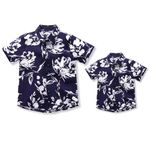 Family Hawaiian Shirts Father and Son Matching Beachwear Tropical Floral Leaves Print Tops Mens Summer Aloha Button Down Short Sleeve Shirt Adult Kids Boy Daddy Baby Tee Dark Blue + White Flower L