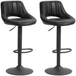 HOMCOM Bar Stools Set of 2, Swivel Counter Height Barstools with Adjustable Height, Faux Leather Upholstered Bar Chairs with Round Metal Base and Footrest, Black