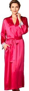 Julianna Rae Women's 100% Silk Robe, Lace Trim, Indulgence Collection, Amore, L/XL