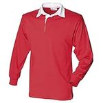 Front Row Long Sleeve Plain Rugby Shirt Red/White 2XL