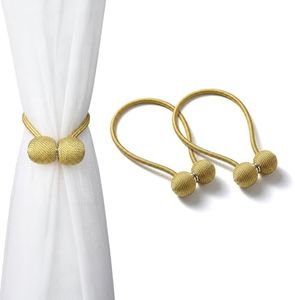 Magnetic Curtain Tiebacks 2 Pcs Curtain Holdbacks, Woven Tie Hold Back for Curtains, Stylish Decorative Holdbacks for Drapes, Gold