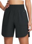 BALEAF Running Shorts Womens High Waisted with Zipper Pockets Long Shorts Soft Gym Workout Hiking Shorts Black XL