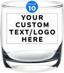 Custom Whiskey Glasses 10 oz Set of 10, Personalized Bulk Pack - Heavy Base Old Fashioned Glass, Perfect for Scotch, Bourbon, Whiskey, Cocktail - Clear