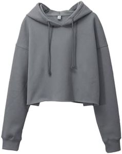 Amazhiyu Women's Cropped Hoodies Long Sleeves Fleece Crop Top Sweatshirt with Hooded Ash, Large