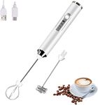 FIOUSY Handheld Electric Milk Frother with 2 Heads, Coffee Whisk Foam Mixer with USB Rechargeable 3 Speeds, Foam Maker Blender for Latte, Cappuccino, Hot Chocolate, Egg (White)