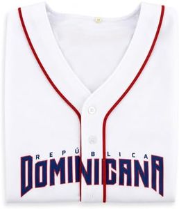 Suohuicp Dominican Republic Baseball Jersey 90s Short Sleeve Button Down Mesh Baseball Shirt Men Women (US, Alpha, Medium, Regular, Regular, White)