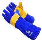 MapleWeld MW500 Blue/Yellow Leather Welding Gloves, Oven Gloves With Remarkable Heat-Resistant Properties, Work Gloves For Welding Operations, Leather Gloves With Soft Inner Lining(XLarge)