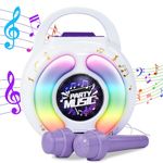 GEERAY Singing Toys for Girls 4-6 | Multi-Functional Blue-tooth Karaoke Machine for Kids Age 4-12 | Kids Karaoke Speaker with 2 Microphones and LED Light | Best Birthday Gift for 3 4 5 (Round-Purple)