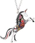 Bonsny Fantasy Collection “NATHIAYA” Enamel Alloy Horse Unicorn Necklace Pendant 18" (Grey)