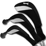 Golf Club Head Covers Woods Driver Fairway Hybrid 3 Set, Headcovers Men Women Long Neck 1 3 5 7 X with Interchangeable Number Tag, Fit Nike Ping Mizuno Titleist 460CC (Black, Driver&Fairway&Hybrid)