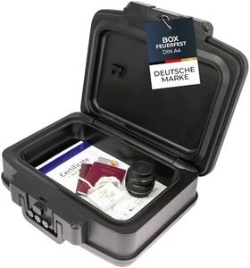 HMF 250437 Feuerfeste Wasserdichte Dokumentenbox mit Zahlenschloss | DIN A4 | 44,5 x 16,5 x 33 cm | Schwarz