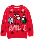 Among Us Christmas Jumper For Kids | Boys Girls Imposter Crewmates Game Knitted Xmas Sweater Outfit 11-12 Years Red