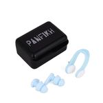 PANFIKH Professional Swimming Ear Plugs and Nose Clip Set for Men, Women, Kids, Adults - Soft Silicone Custom-fit Ear & Nose Protector Accessories - Blue