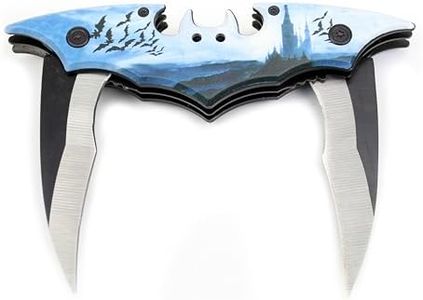 Dark Twin Blade BAT Knife - Double Edge Folding Pocket with clip, 11" Stainless Steel Tactical Two Sharp Cut Spring Assisted Blade (Blue Bats)