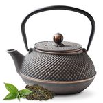 Tealøv Arare CAST Iron TEAPOT 800 ML - with Stainless-Steel Fine-Meshed Infuser – Fully Enamelled Inside - Authentic Japanese Style Hobnail Design - Brews an Aromatic Cup of Tea - Copper