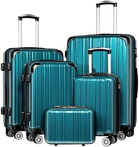 Coolife Luggage Expandable 5 Piece Sets PC+ABS Spinner Suitcase 20 inch 24 inch 28 inch (green new)