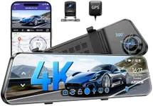 AZDOME PG17 4K 12" Mirror Dash Cam Front and Rear, WiFi Rear View Mirror Camera with 64GB Card, Waterproof 1080P Rear Camera, GPS, Voice Control, WDR Night Vision, Driving Assistant