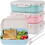 Dicunoy 4 Pack Bento Box, Lunch Box Container with 3 Compartments, Easy Snack Boxes with Utensils for Dinner, Salad, Toddler, Adults, Work