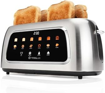 Tesslux 4 Slice Toaster with Touch Screen Control, 1.5" Wide Long Slots, 6 Browning Levels & 6 Bread Types, Digital Timer, Memory, Defrost, Reheat (Silver)