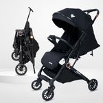 Infantso RIDE-X Premium Baby Stroller / Pram Auto Fold with 5 Points Safety Harness, Multi Level seat Recline & Spacious Cushioned seat, One-Hand Fold and 360° Rotating Wheels, Travel Friendly, Extendable Canopy, Adjustable Footrest, Shock Absorption Wheels, Lightweight Stroller for 0 to 3 Years (Black)