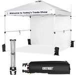 COSTWAY 3x3M Pop-up Commercial Gazebo, Rolling Instant Canopy Tent with Sidewall, Hanging Crossbars, Banner Strip and Roller Bag, Height Adjustable Sun Shade Shelter for Market Patio Beach