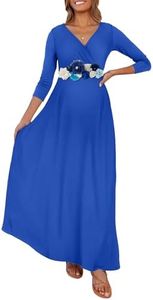 KIM S Maternity Dress Summer Photoshoot Maternity Photoshoot Baby Shower Wrap Nursing Long Wedding Guest 2024 (Royal Blue L)