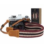 Padwa Lifestyle Stripes Camera Strap - 1.5" Soft Cotton Rope Weave Crazy Horse Cowhide Head Shoulder Neck Straps for Photographers and All Cameras,Cute Adjustable Vintage Woven Strap for Adults & Kids