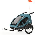 hauck Dryk Duo, Grey - 2in1 Kids Bike Trailer & Pushchair 2 Seats Folding Bicycle Trailer with XL Storage, Tow Bar, Hitch, Pennant, Stroller Wheel & LED Rear Light