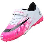 VLOOKST Football Boots Boys Astro Turf Trainers Kids Non-Slip Junior Football Shoes Sports Shoes Outdoor Athletic Sneakers Girls Soccer Shoes Unisex White Pink 6UK